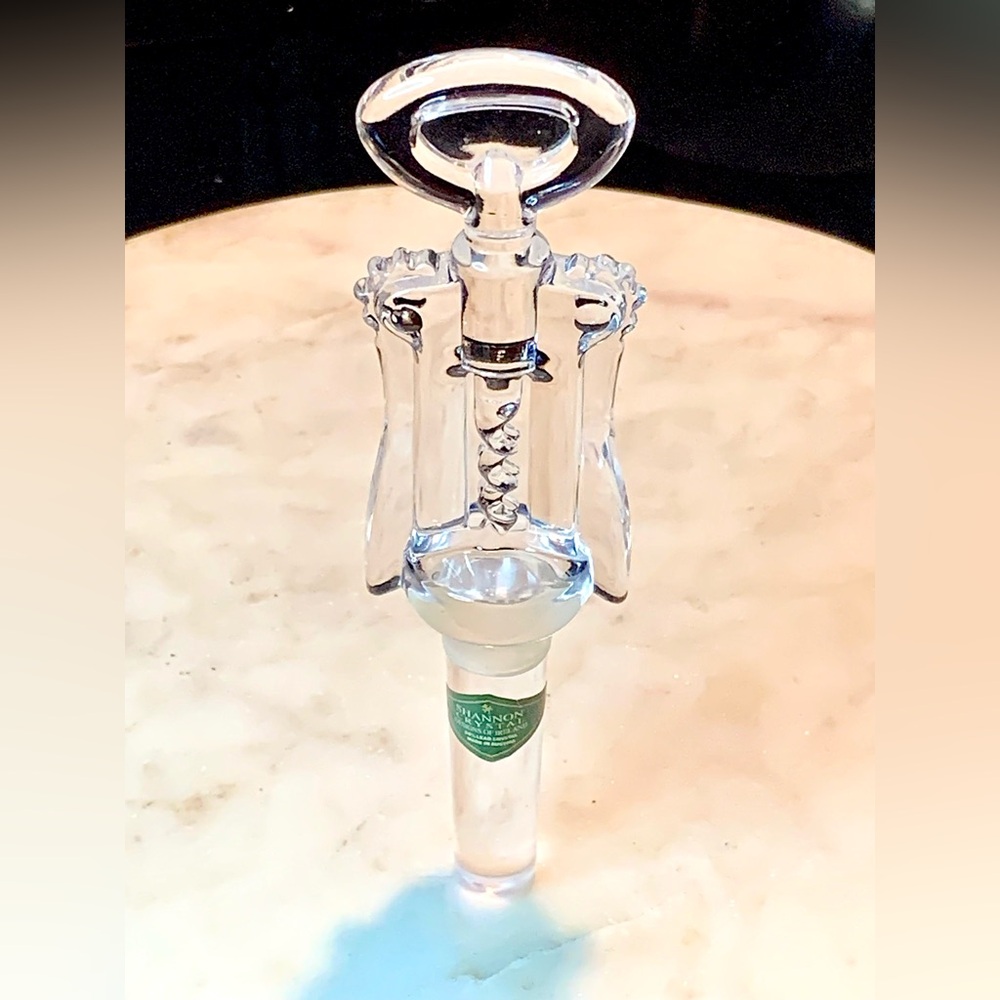 SHANNON CRYSTAL BOTTLE STOPPER MADE AUSTRIA 24% LEAD NIB GODINGER FAUX CORKSCREW